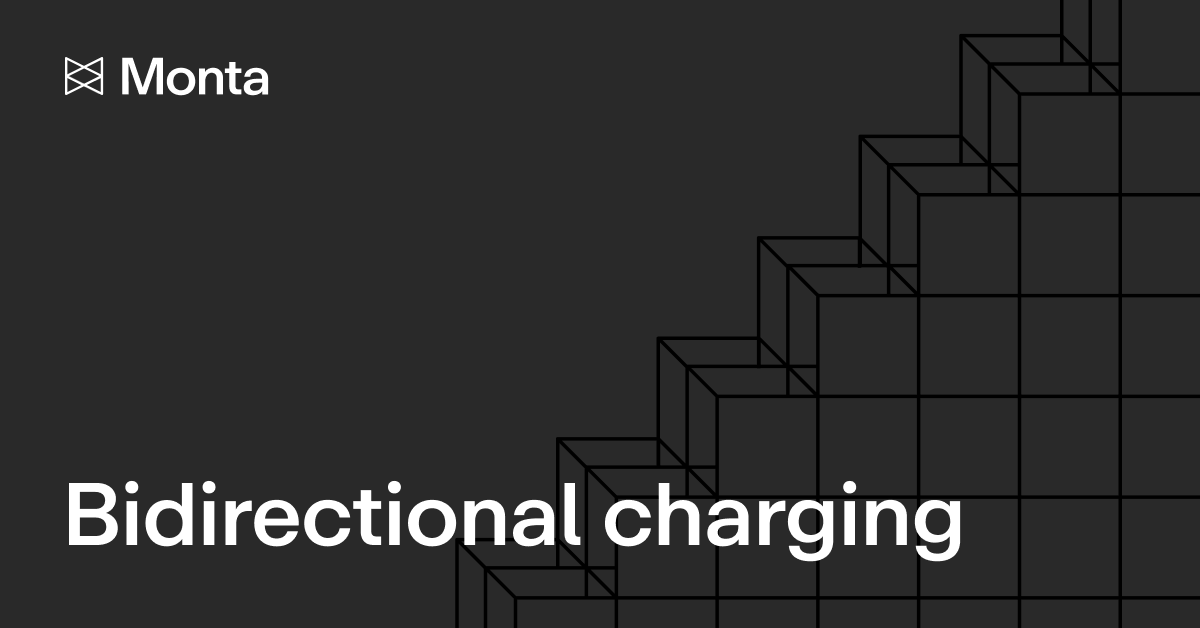 Simplified geometric shapes in grey tones arranged like steps, with "Bidirectional charging" prominently displayed in white text below.