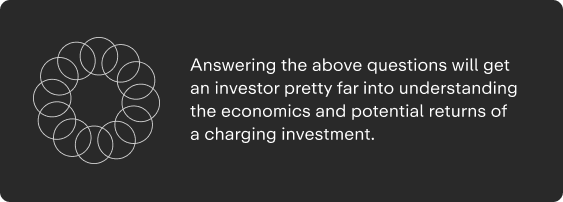 A circular pattern of overlapping rings against a dark background, accompanied by text discussing investor insights on charging investments.