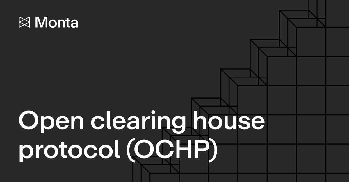 Abstract geometric design featuring stacked cubes on a dark background, with the title "Open clearing house protocol (OCHP)" prominently displayed.