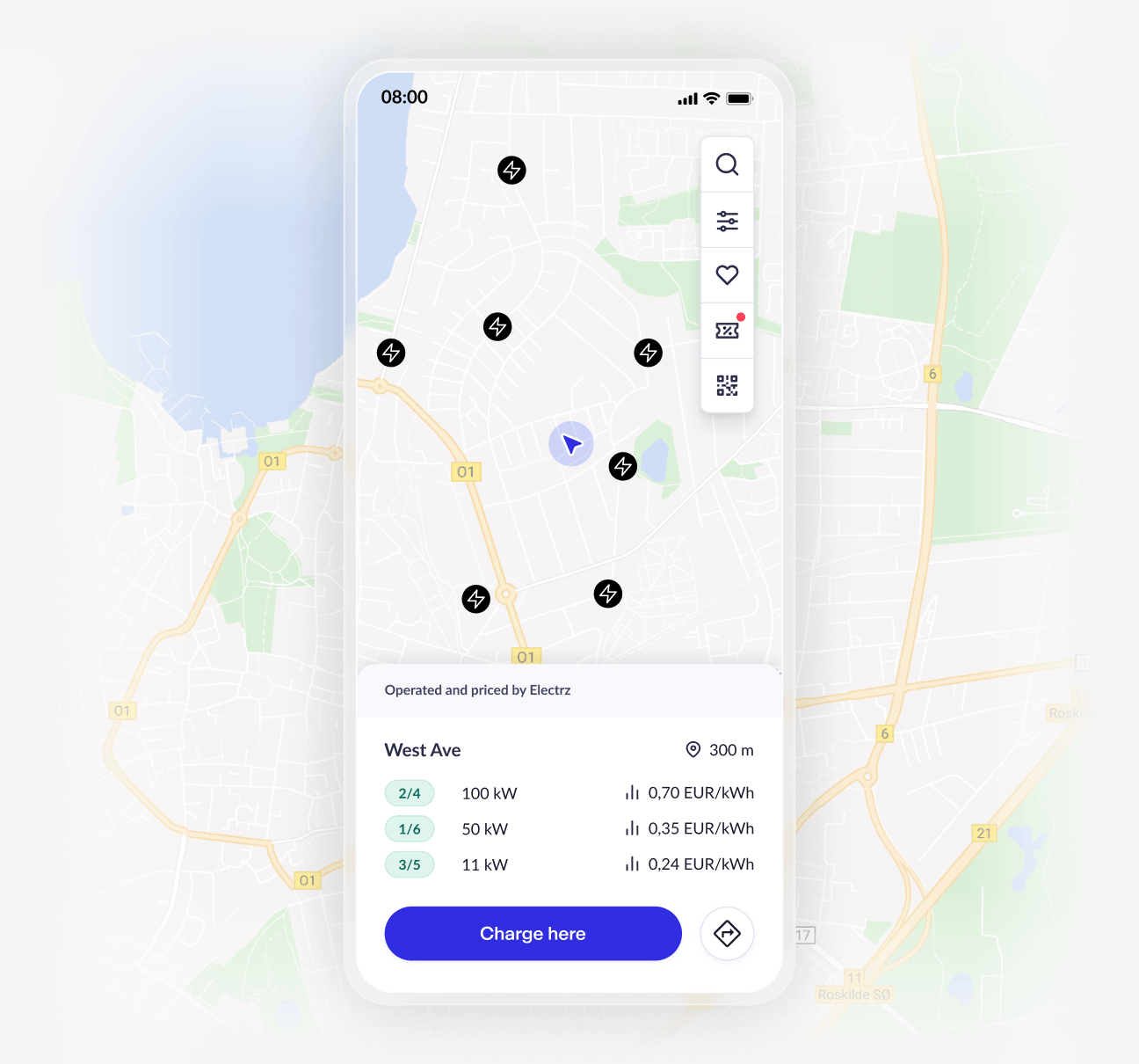 Roaming map in the Monta driver app
