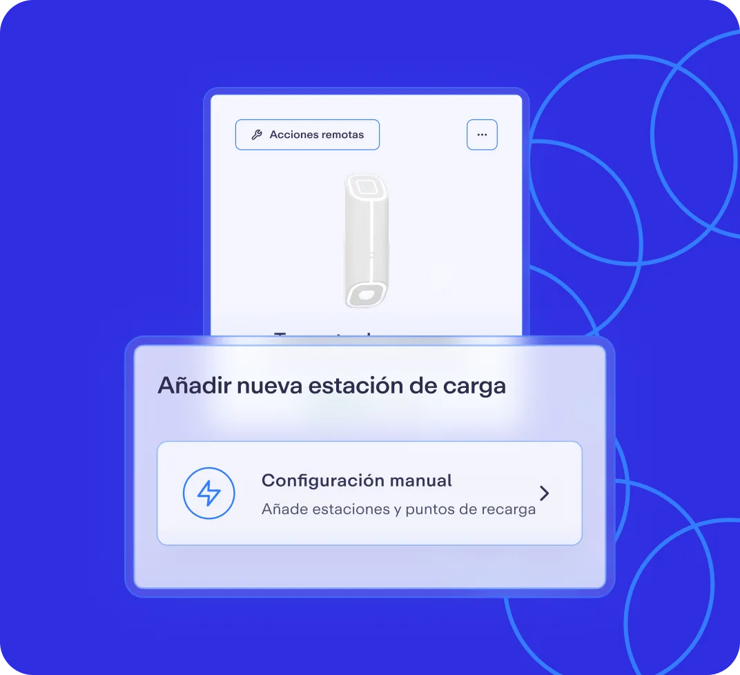 Se muestra una interfaz en azul con un botón que dice