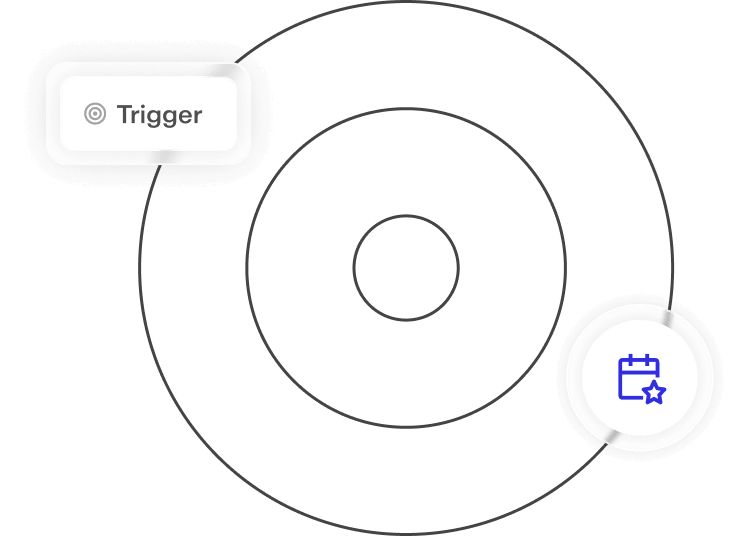 A Trigger node and a calendar icon on concentric circles
