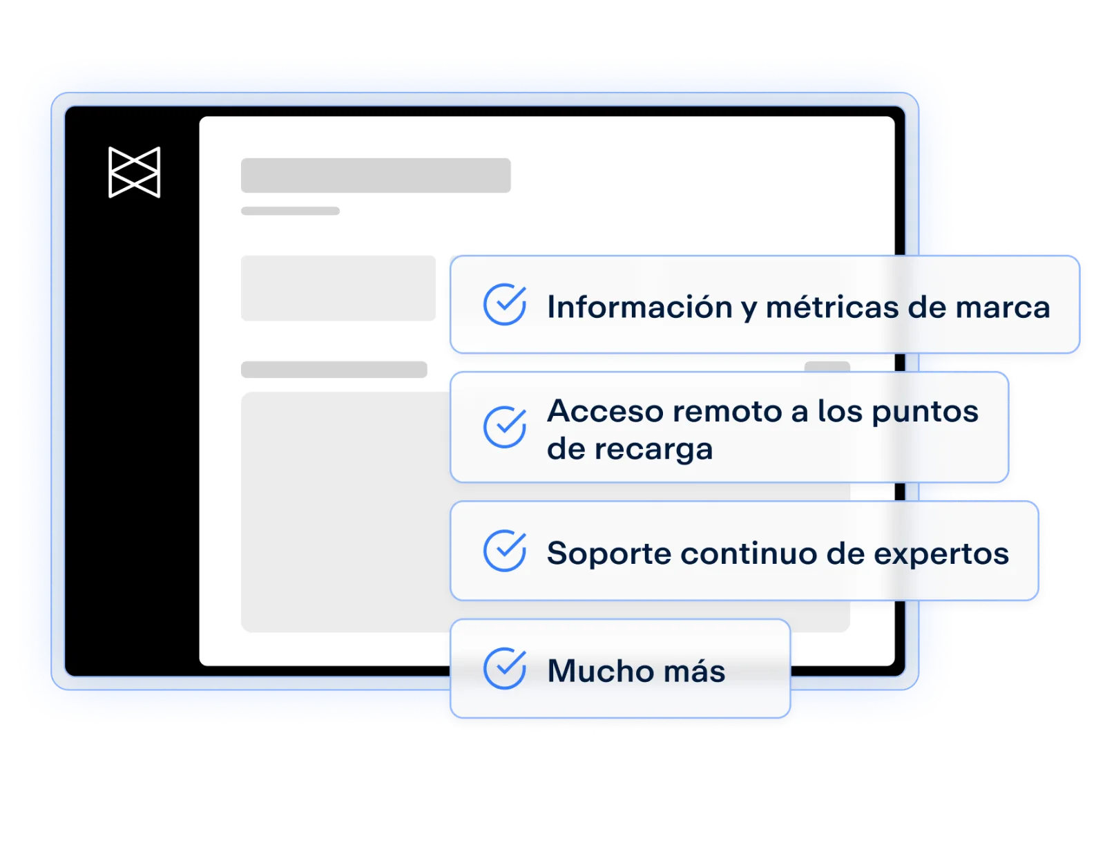 Portal de hardware mostrando una interfaz con listas de verificación y secciones sobre métricas de marca, acceso remoto y soporte.