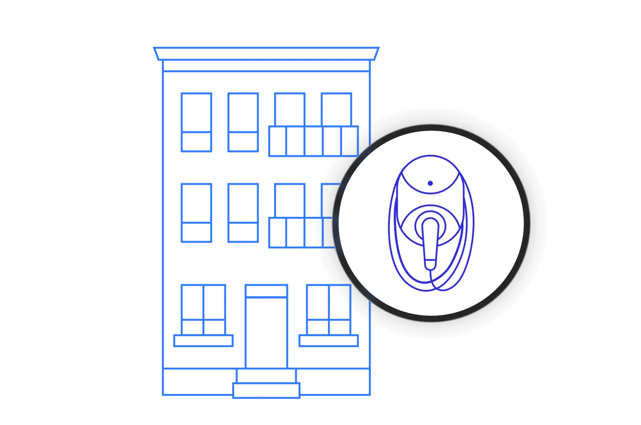 Line drawing of an apartment building with a home charge point