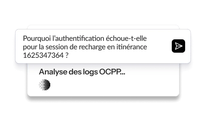 Bulle de dialogue contenant une question sur l'échec de l'authentification pour une session de recharge, avec des éléments graphiques.