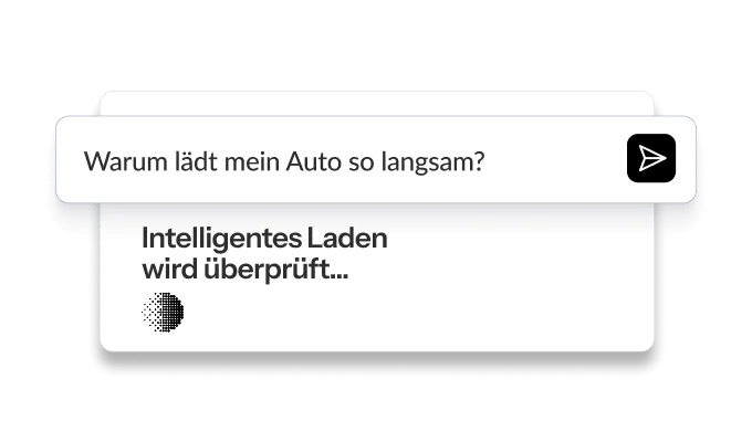 Weißer Hintergrund mit Text: "Warum lädt mein Auto so langsam?" und "Intelligentes Laden wird überprüft..." in schwarz, mit Pfeil.