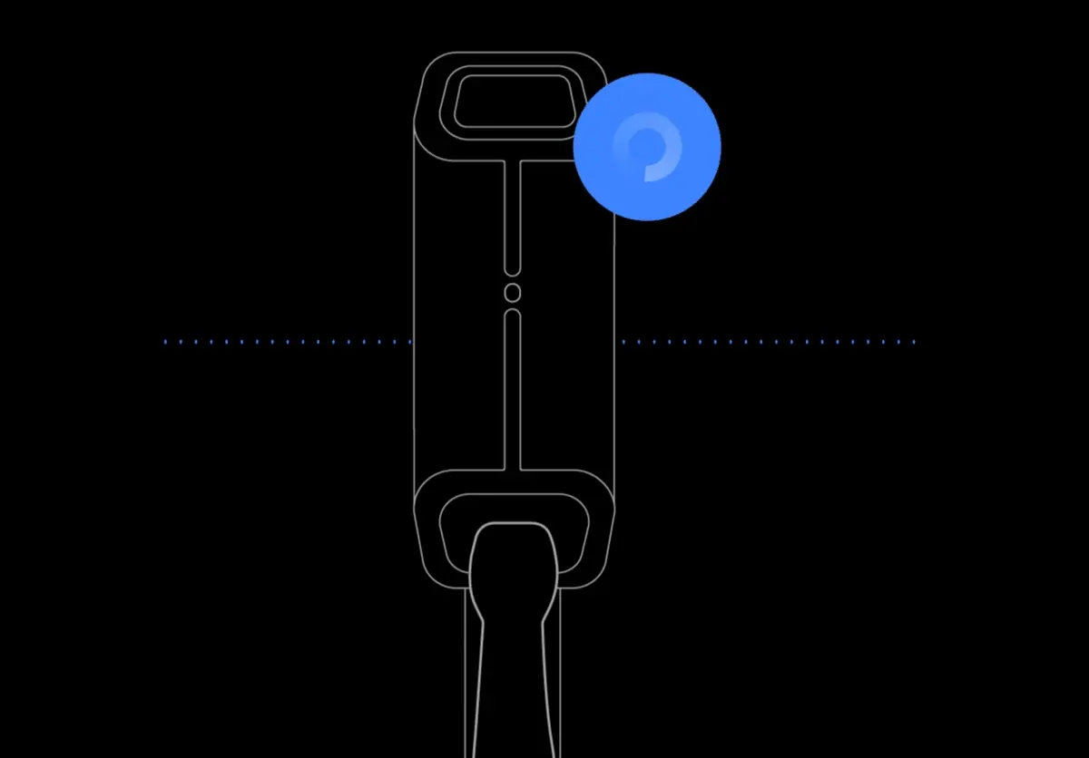 Line drawing of a charge point with a blue Monta AI call button beside it