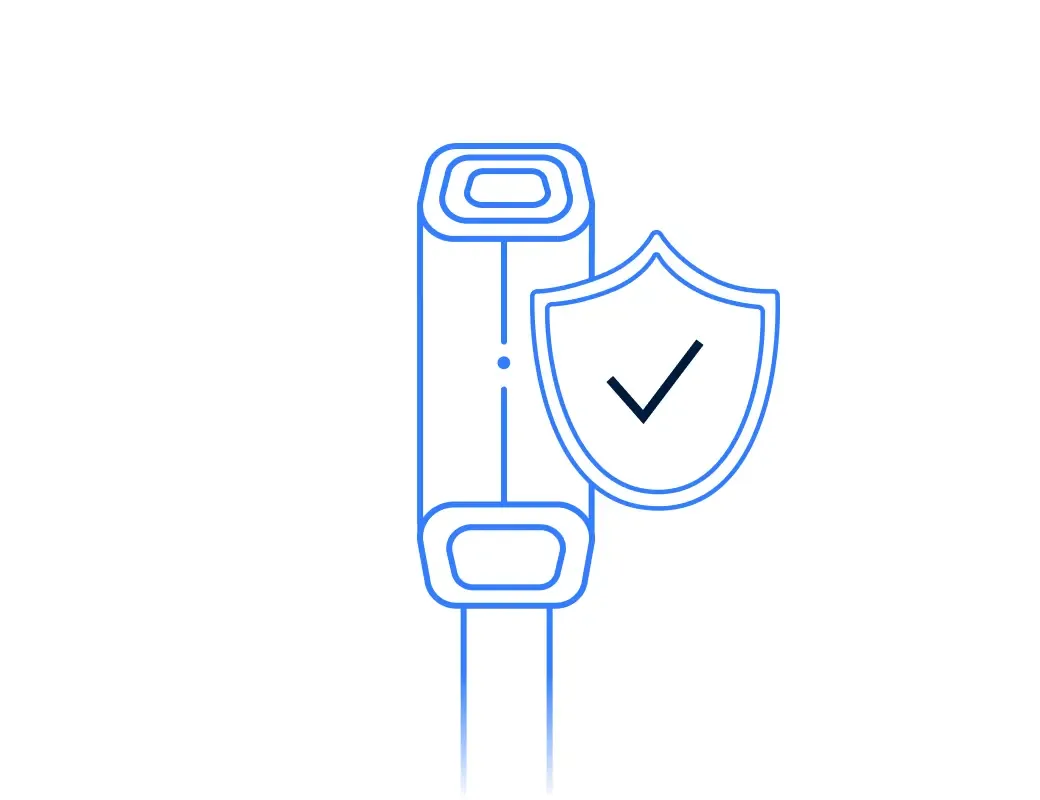 A charging station beside a shield with a check mark
