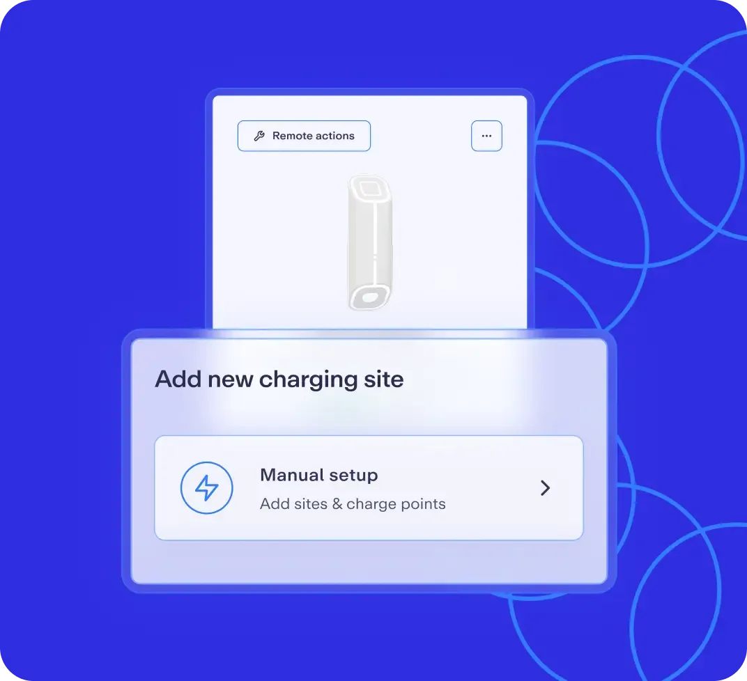 Monta Hub’s Add new charging site dialog above a charger’s remote actions