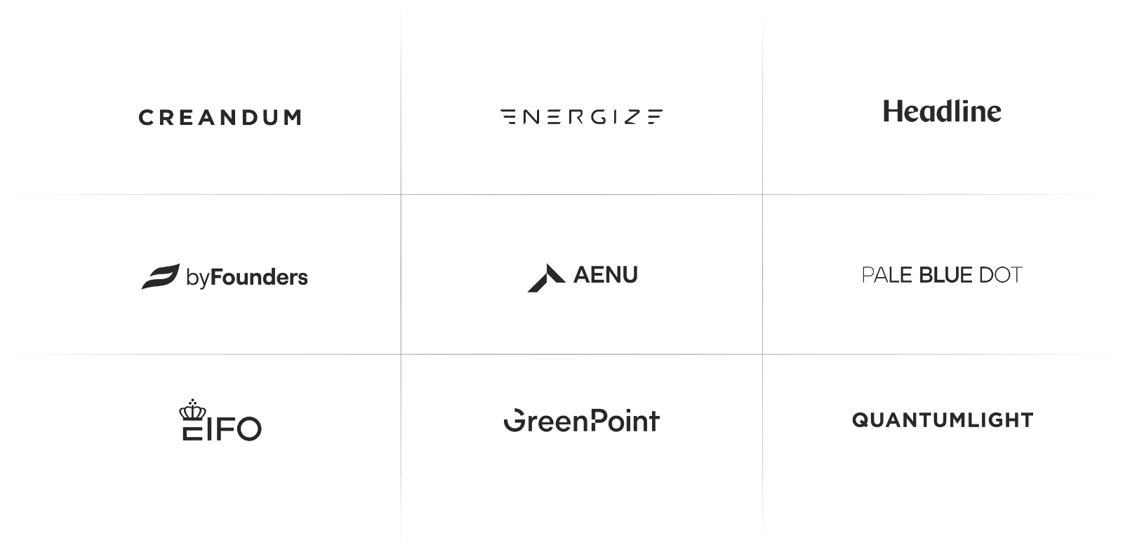 Logos of Monta’s investors: Creandum, Energize, Headline, byFounders, AENU, Pale Blue Dot, EIFO, GreenPoint and Quantumlight