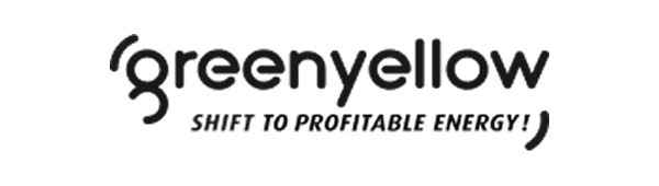 Logo de GreenYellow en noir avec le slogan "Shift to profitable energy" en dessous, sur fond transparent.