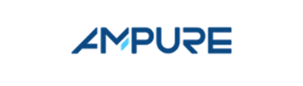 Logo featuring the word "AMPURE" in bold, modern typography, predominantly in blue with a turquoise accent.
