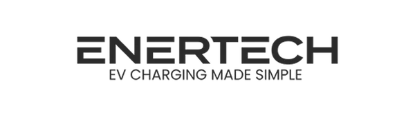Black logo featuring the text "ENERTECH" in bold, with the tagline "EV Charging Made Simple" underneath, set on a transparent background.