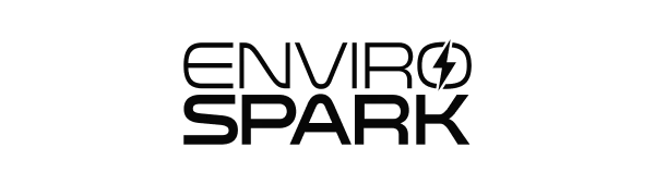 Black logo featuring the text "ENVIRO" above "SPARK," with a lightning bolt incorporated in the "K." Simple, modern design.
