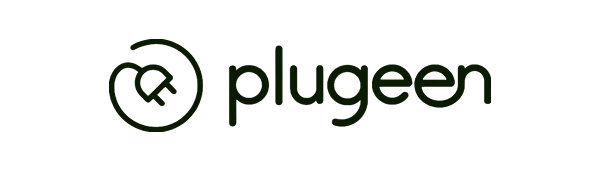 Logo de Plugeen, que presenta un diseño estilizado en verde, con un símbolo de enchufe integrado en la letra "p".