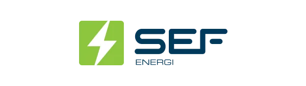 Logo de SEF Energi : un carré vert avec un éclair blanc, accompagné du texte "SEF" en bleu et "ENERGI" en bleu plus clair.