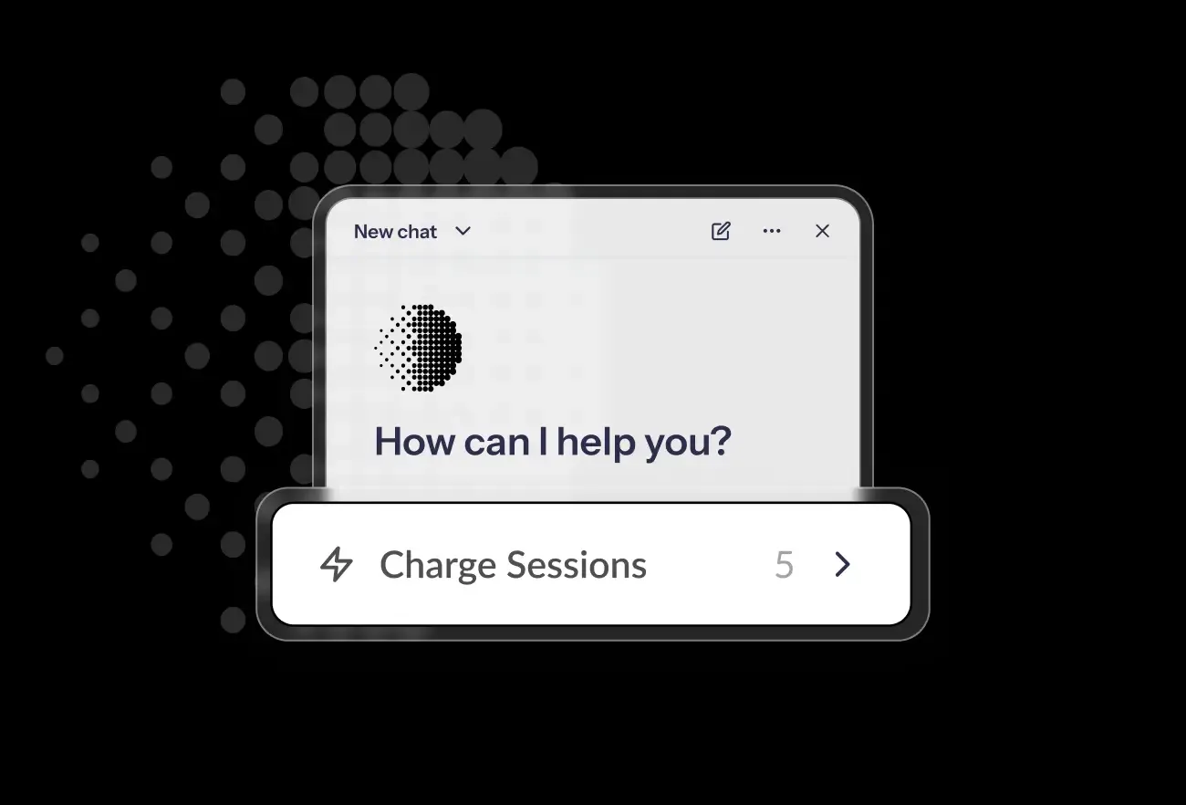 Monta AI chat in Monta Control asking “How can I help you?” above a Charge Sessions shortcut